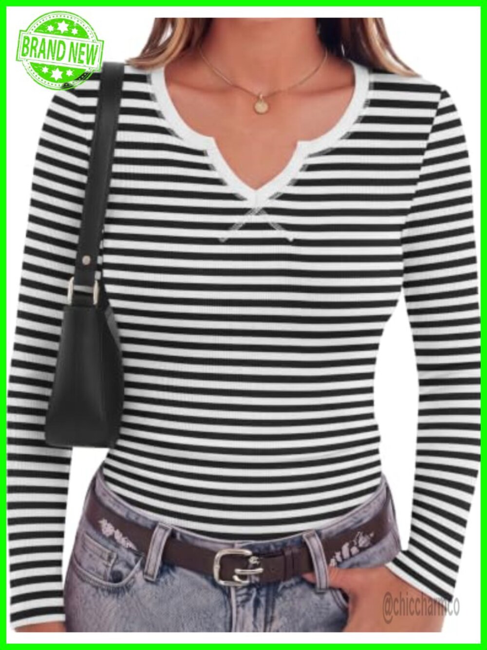 Viscose Spandex Rib Knit Long Sleeve V-Neck Slim Fit Tunic Top